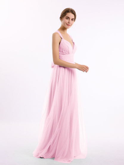 Convertible Back Floor Length Tulle Dresses Candy Pink