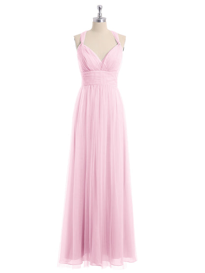 Convertible Back Floor Length Tulle Dresses Candy Pink