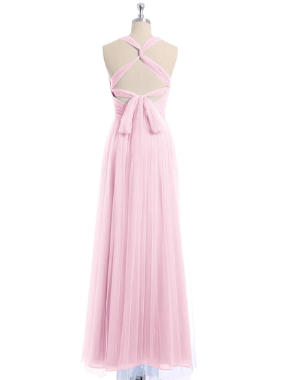 Convertible Back Floor Length Tulle Dresses Candy Pink