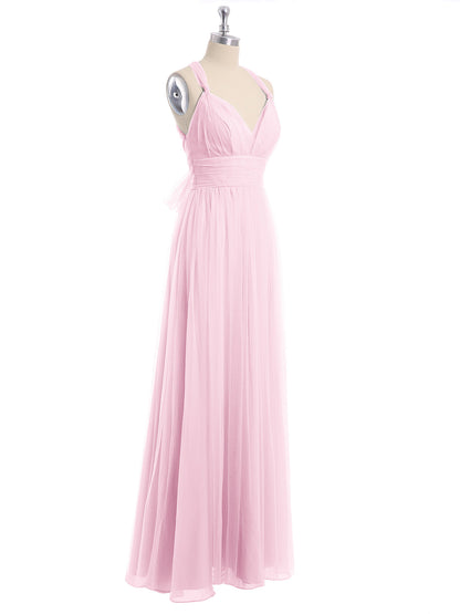 Convertible Back Floor Length Tulle Dresses Candy Pink