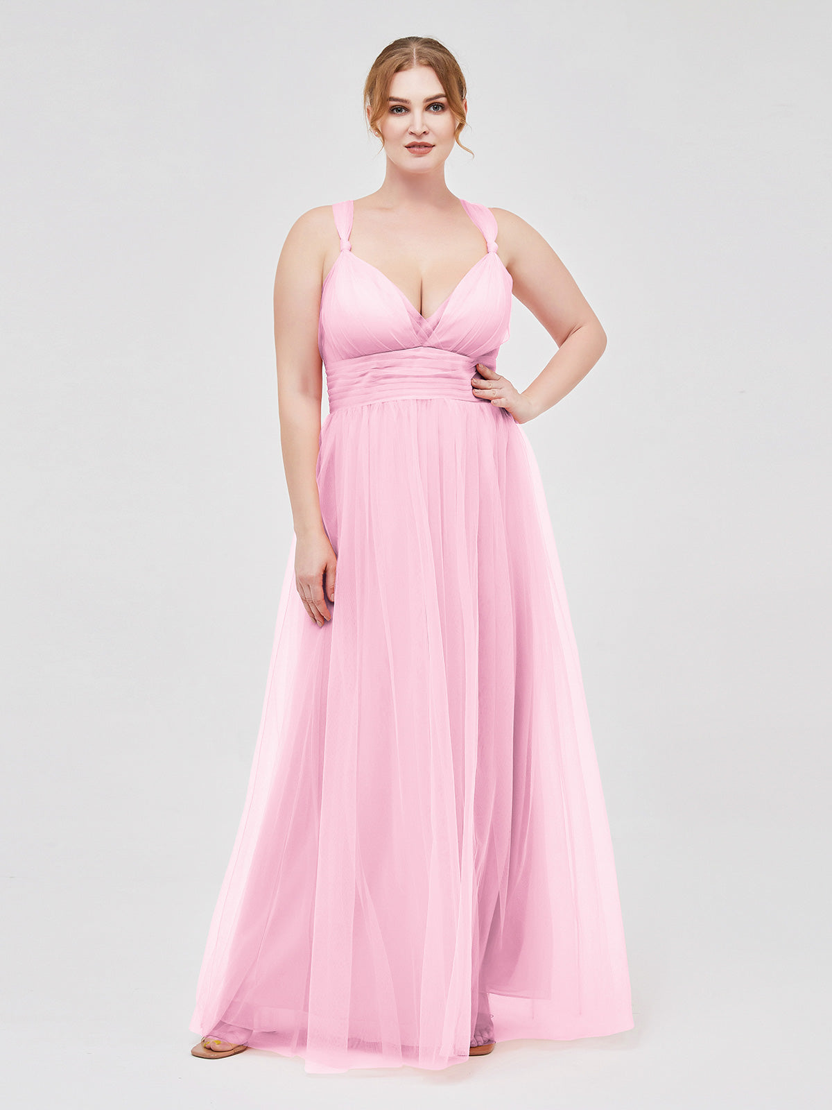 Convertible Back Floor Length Tulle Dresses Candy Pink