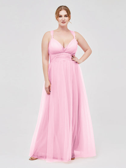 Convertible Back Floor Length Tulle Dresses Candy Pink