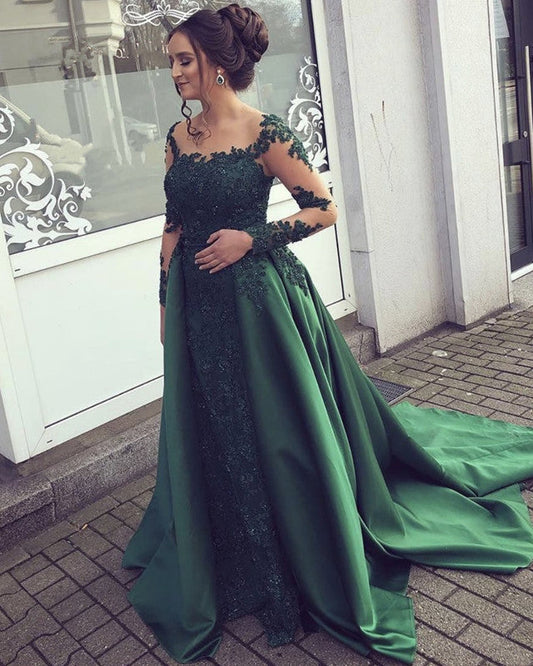 Mermaid Evening Dress Long Sleeves Sheer Neck Prom Gowns