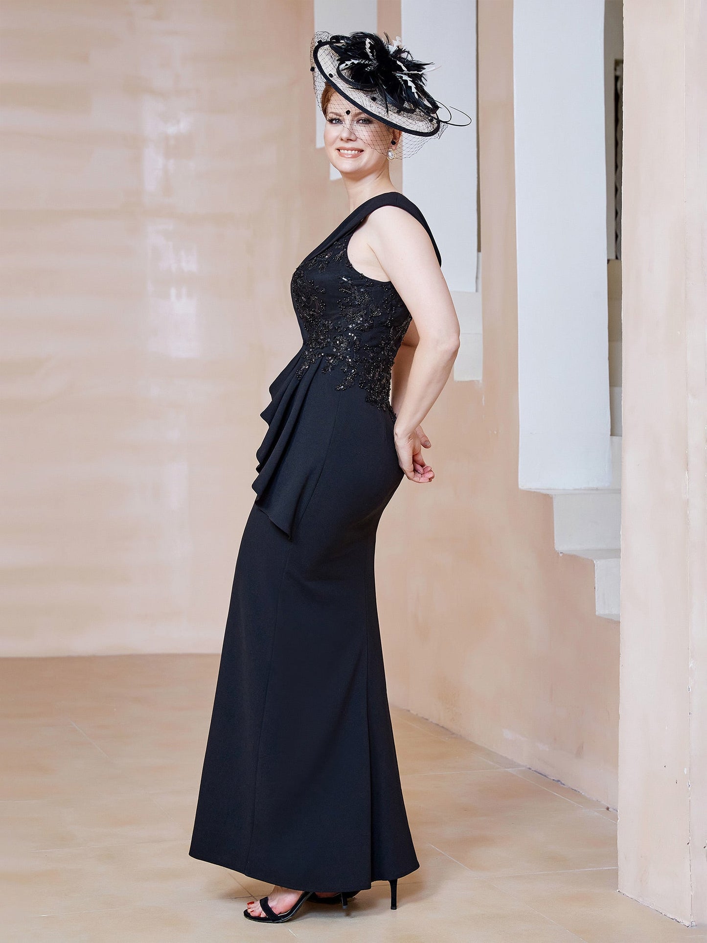 V-neck Sleeveless Floor-length Dress Black