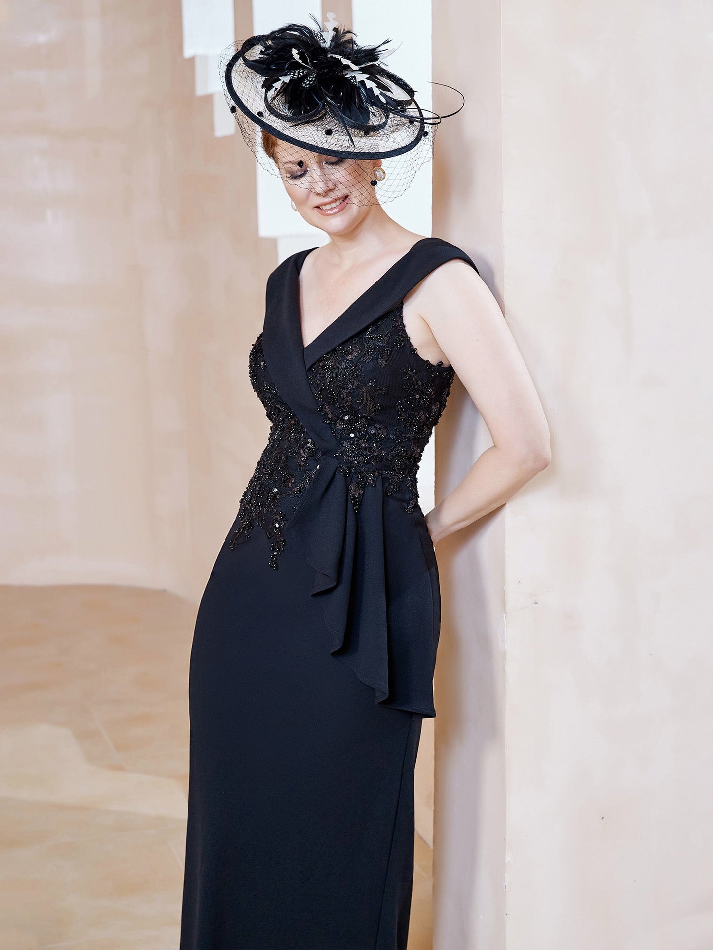 V-neck Sleeveless Floor-length Dress Black