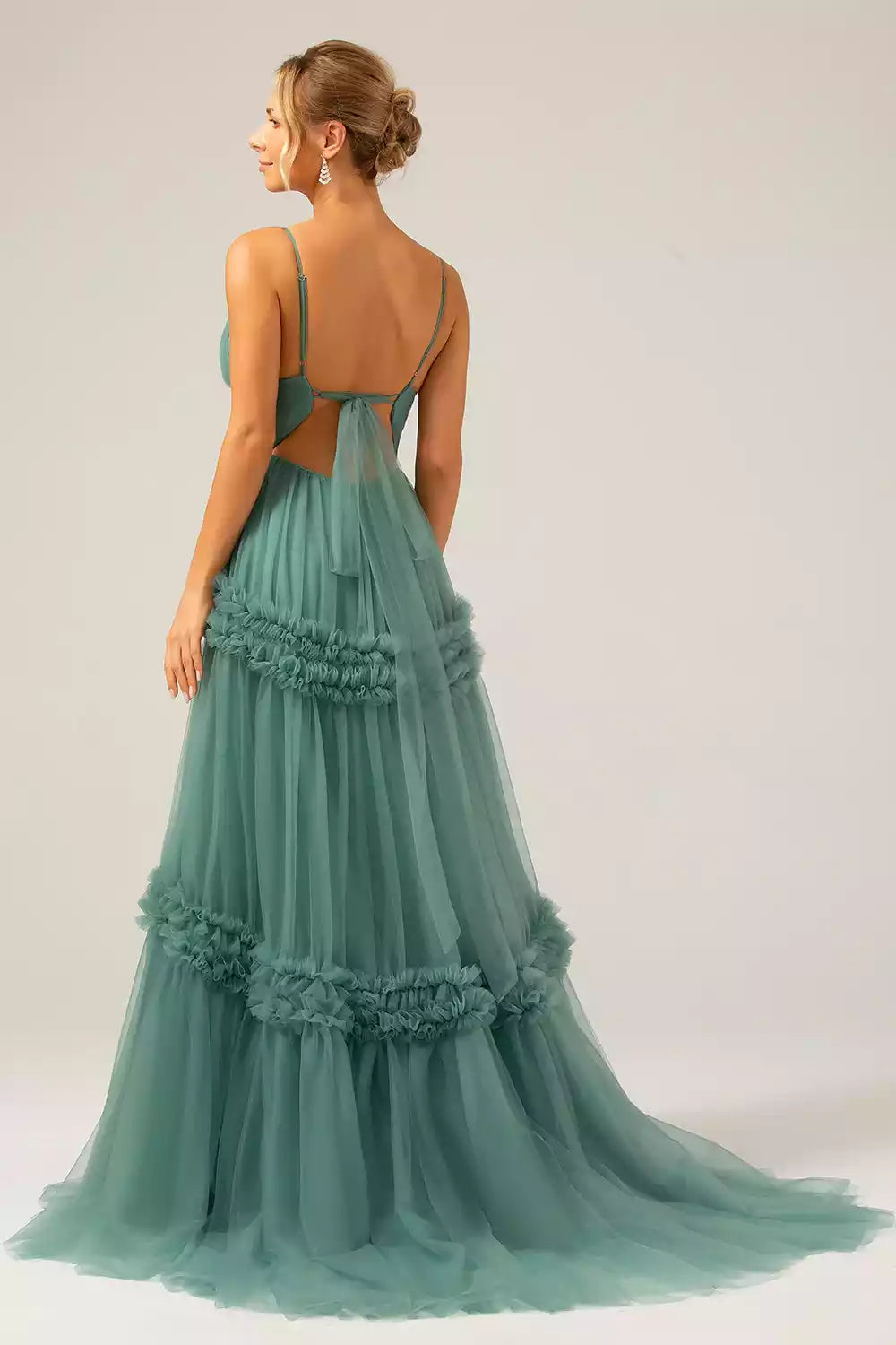 Exquisite polyester fiber mermaid off shoulder sleeveless thin shoulder strap V-neck Bridesmaid Dresses