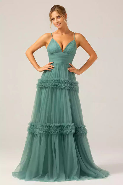 Exquisite polyester fiber mermaid off shoulder sleeveless thin shoulder strap V-neck Bridesmaid Dresses