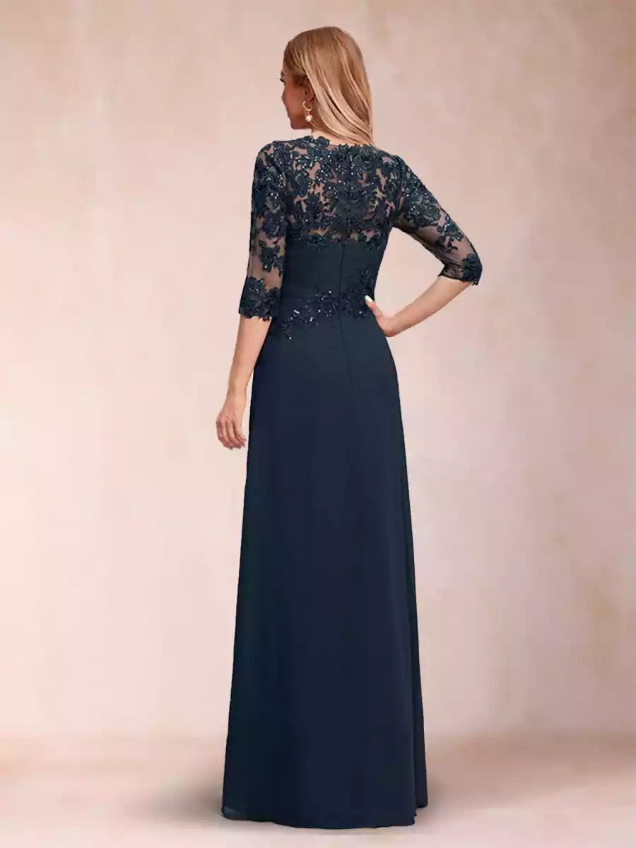 Eye catching A-line/princess round neck seven quarter sleeve decal Mother of the Bride Dresses