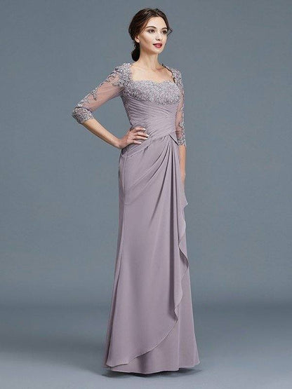 Sheath/Column 3/4 Sleeves Sweetheart Ruffles Chiffon Floor-Length Mother of the Bride Dresses - RongMoon