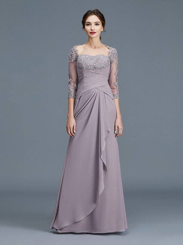 Sheath/Column 3/4 Sleeves Sweetheart Ruffles Chiffon Floor-Length Mother of the Bride Dresses - RongMoon