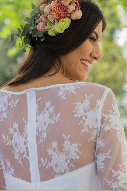 Two-Piece Lace & Chiffon Wedding Dresses with Long Sleeves