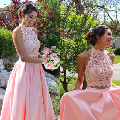 A-line/Princess Sleeveless Criss-cross Beading Long Satin Prom Dresses