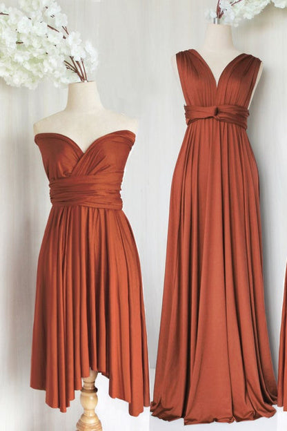 Simple Burnt Orange Satin Birdesmaid Dress