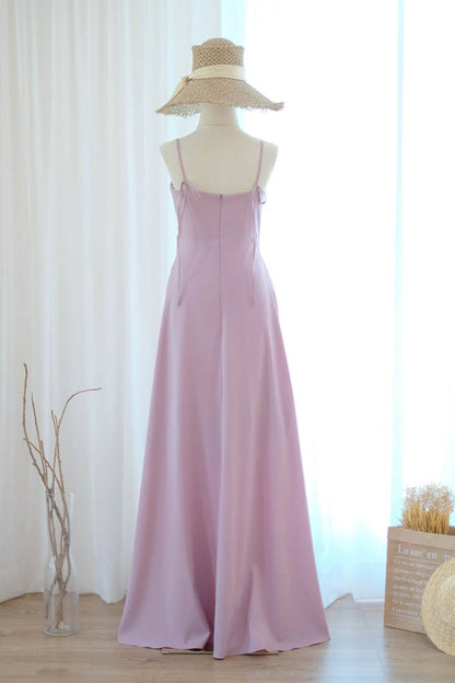 Straps Lilac A-Line Long Bridesmaid Dress