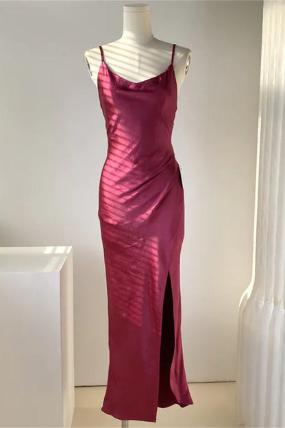 Dark Green Sheath Satin Bridesmaid Dress with Slit