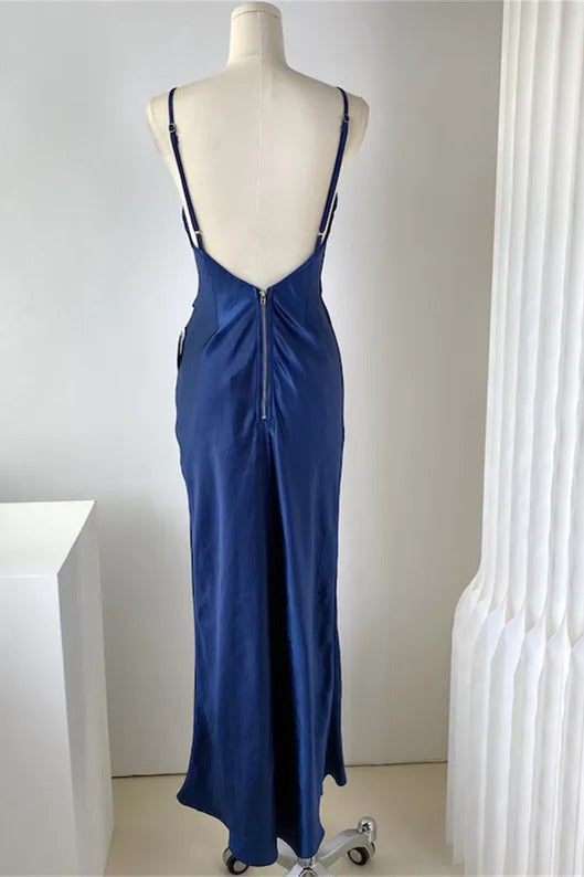 Dark Green Sheath Satin Bridesmaid Dress with Slit