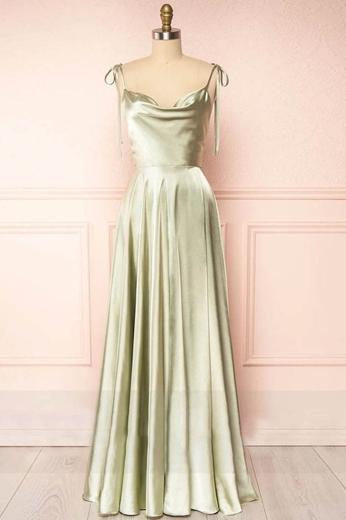 Simple Tie Shoulder A-Line Long Bridesmaid Dress