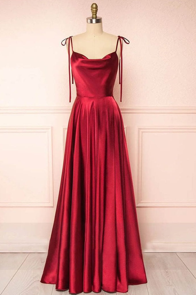 Simple Tie Shoulder A-Line Long Bridesmaid Dress