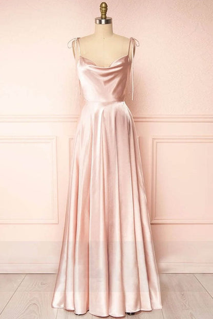 Simple Tie Shoulder A-Line Long Bridesmaid Dress
