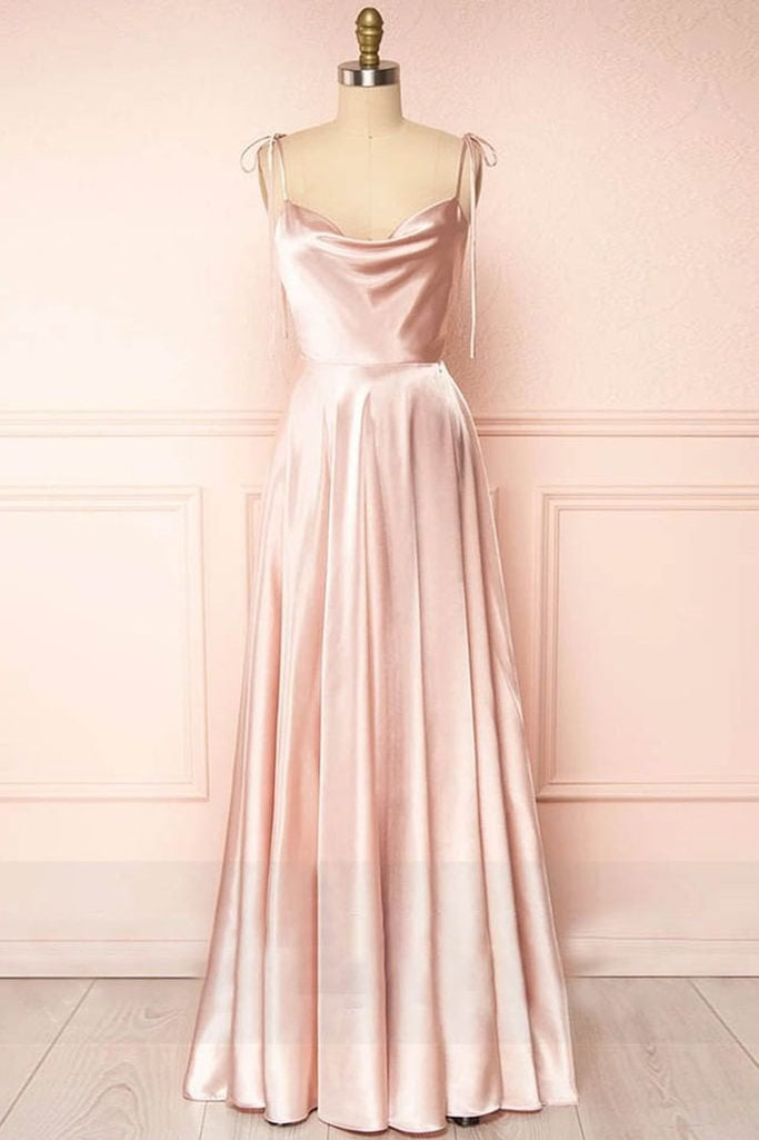Simple Tie Shoulder A-Line Long Bridesmaid Dress