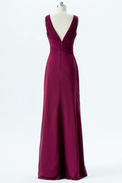 Simple Berry Chiffon Long Bridesmaid Dress