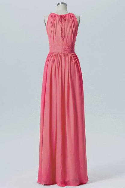 Coral Halter Chiffon Long Bridesmaid Dress