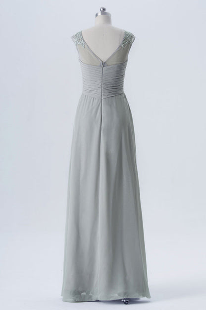 Light Grey Crew Neck Bridesmaid Dress with Appliques