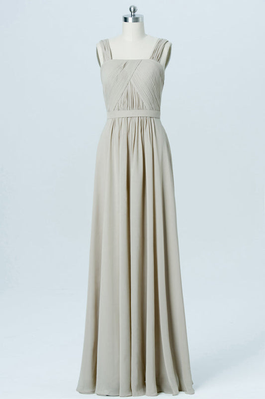 Straps Taupe Square Neck Ruched Bridesmaid Dress