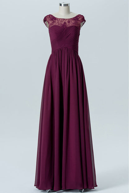 Lace V-Back Burgundy Pleated Bridesmaid Dress