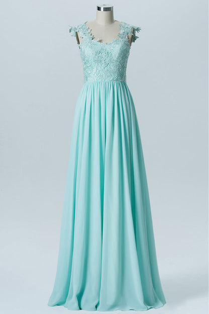 Backless Mine Blue Bridesmaid Dress with Lace Top