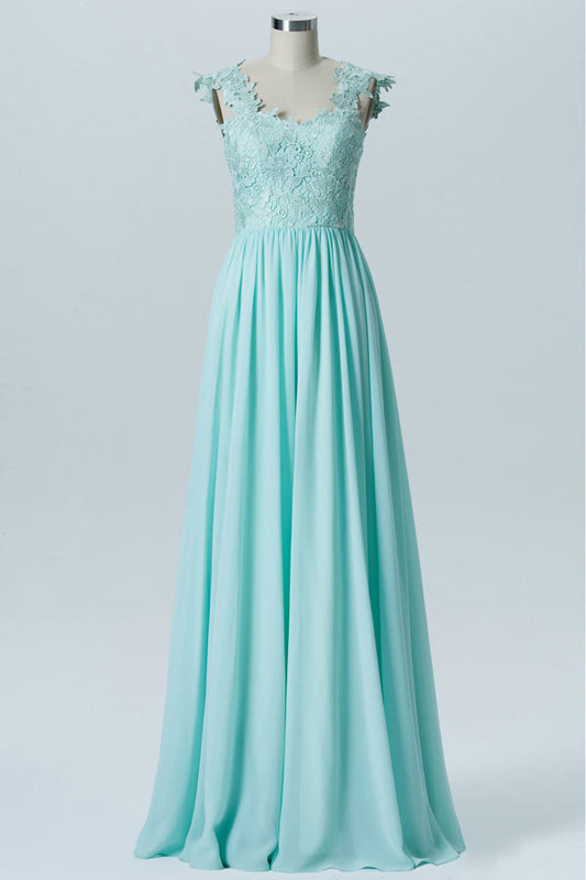 Backless Mine Blue Bridesmaid Dress with Lace Top