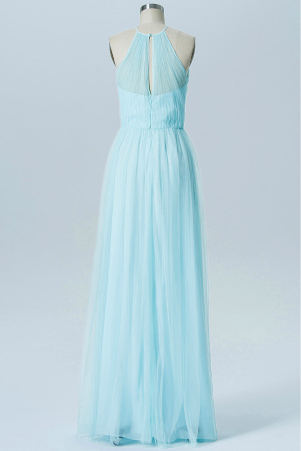 Sweet Light Blue Halter Tulle Bridesmaid Dress