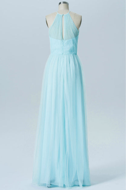 Sweet Light Blue Halter Tulle Bridesmaid Dress