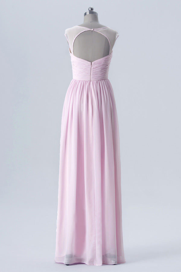 Cutout Back Long Brown Chiffon Bridesmaid Dress