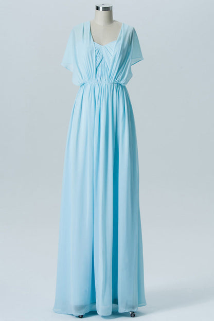 Chiffon Long Pale Blue Mismatch Bridesmaid Dress