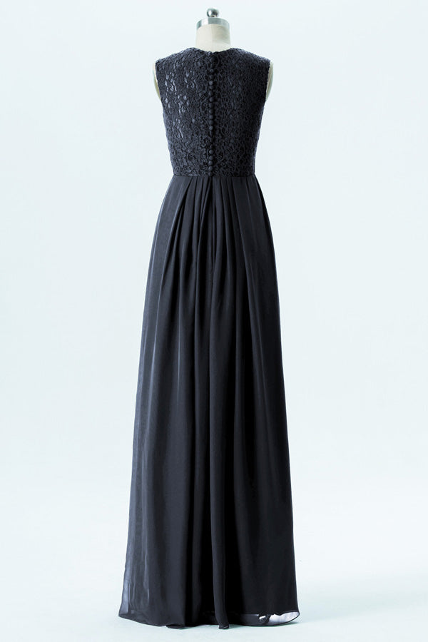 Lace Top Dark Navy Long Bridesmaid Dress