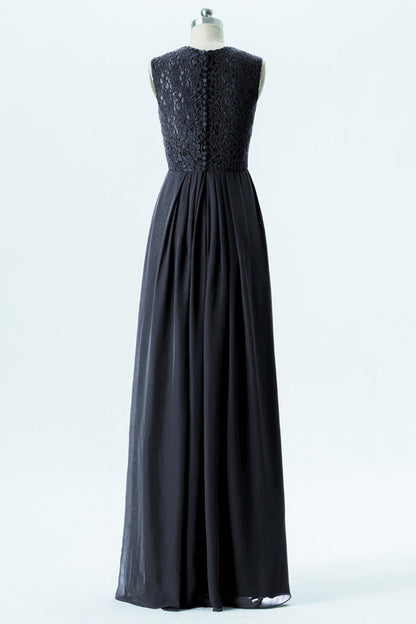 Lace Top Dark Navy Long Bridesmaid Dress