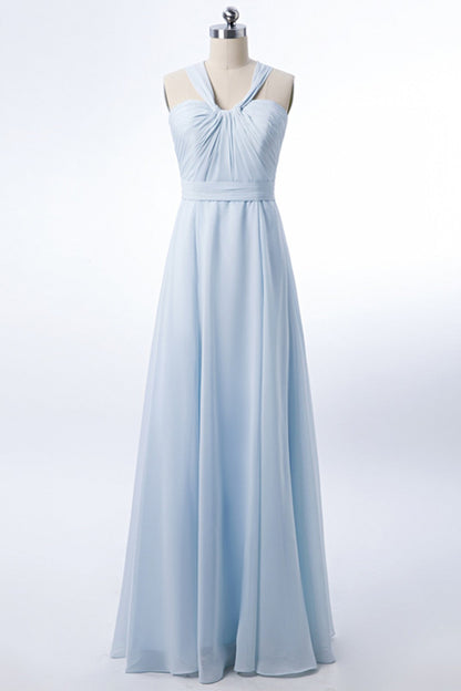 Halter Ice Blue Chiffon Long Bridesmaid Dress