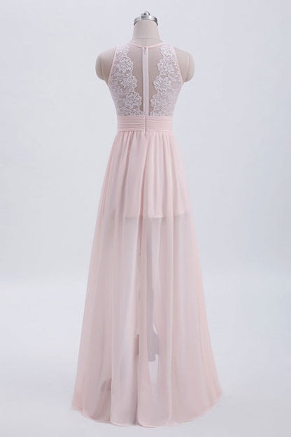 Crew Neck Pearl Pink Long Bridesmaid Dress