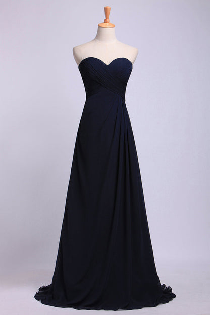 Chiffon Sweetheart Navy Long Bridesmaid Dress