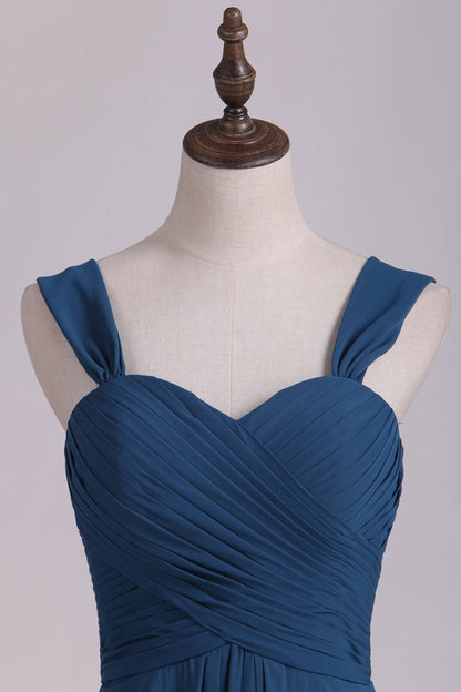 Straps Navy Blue Floor Lenght Bridesmaid Dress