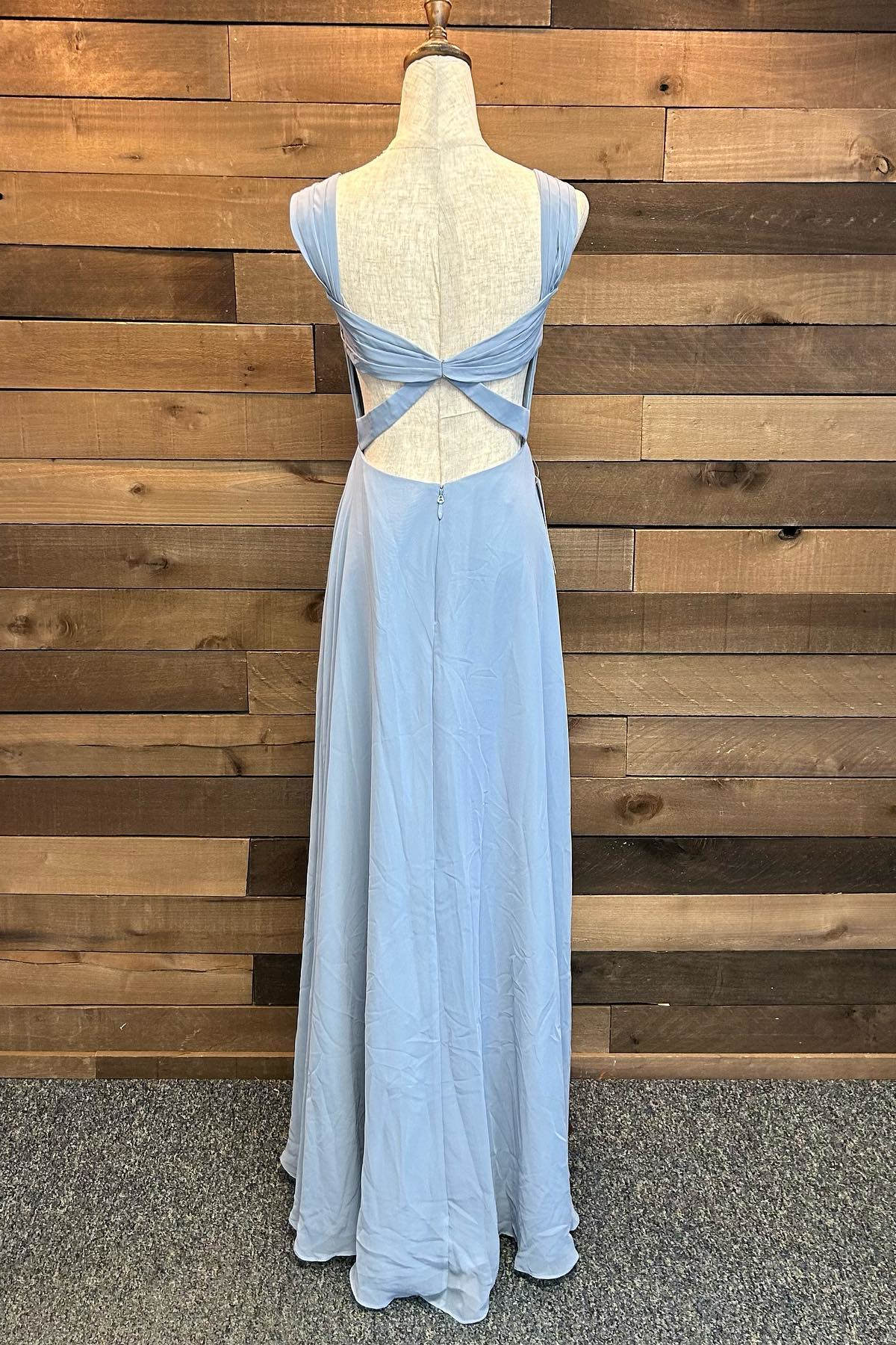 Backless Light Blue Chiffon Long Bridesmaid Dress