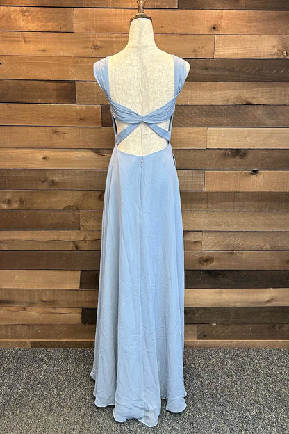 Backless Light Blue Chiffon Long Bridesmaid Dress