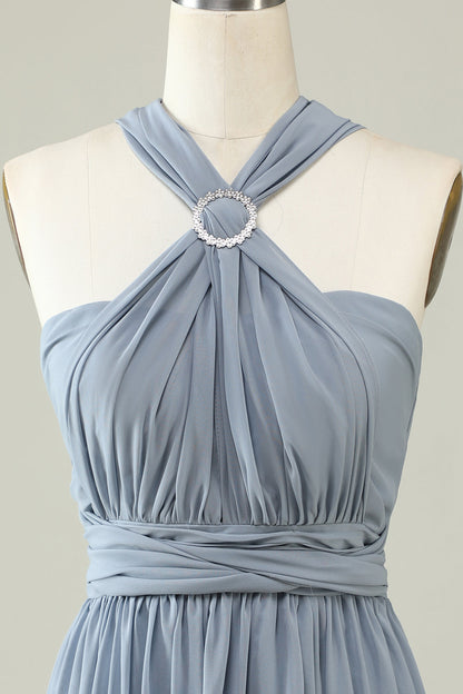 Dusty Blue A-line Chiffon Long Convertible Bridesmaid Dress