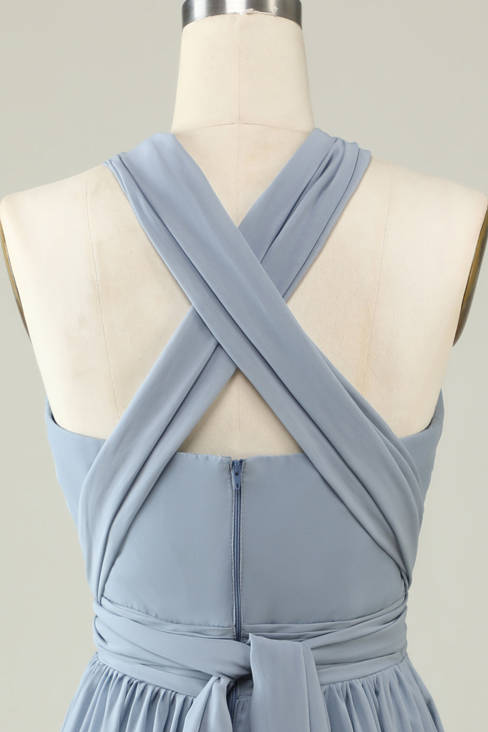 Dusty Blue A-line Chiffon Long Convertible Bridesmaid Dress