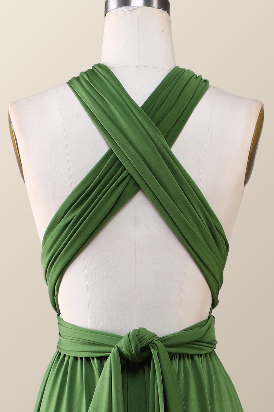 Green A-line Pleated Long Convertible Bridesmaid Dress