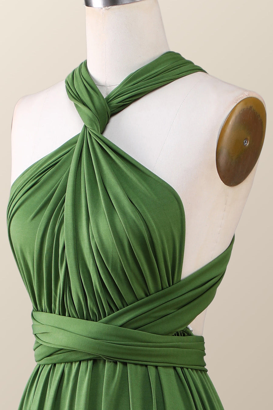 Green A-line Pleated Long Convertible Bridesmaid Dress