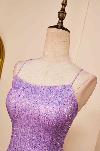 Lace-Up Lilac Sequin Tight Short Homecoming Dress