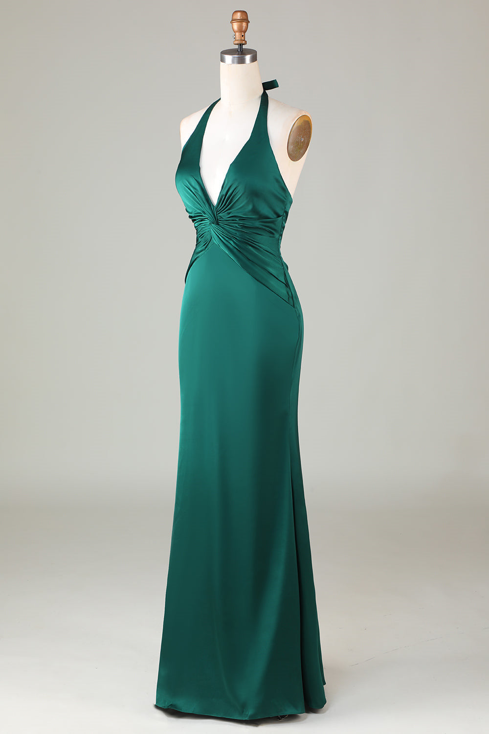 Halter Emerald Green Ruched Mermaid Bridesmaid Dress