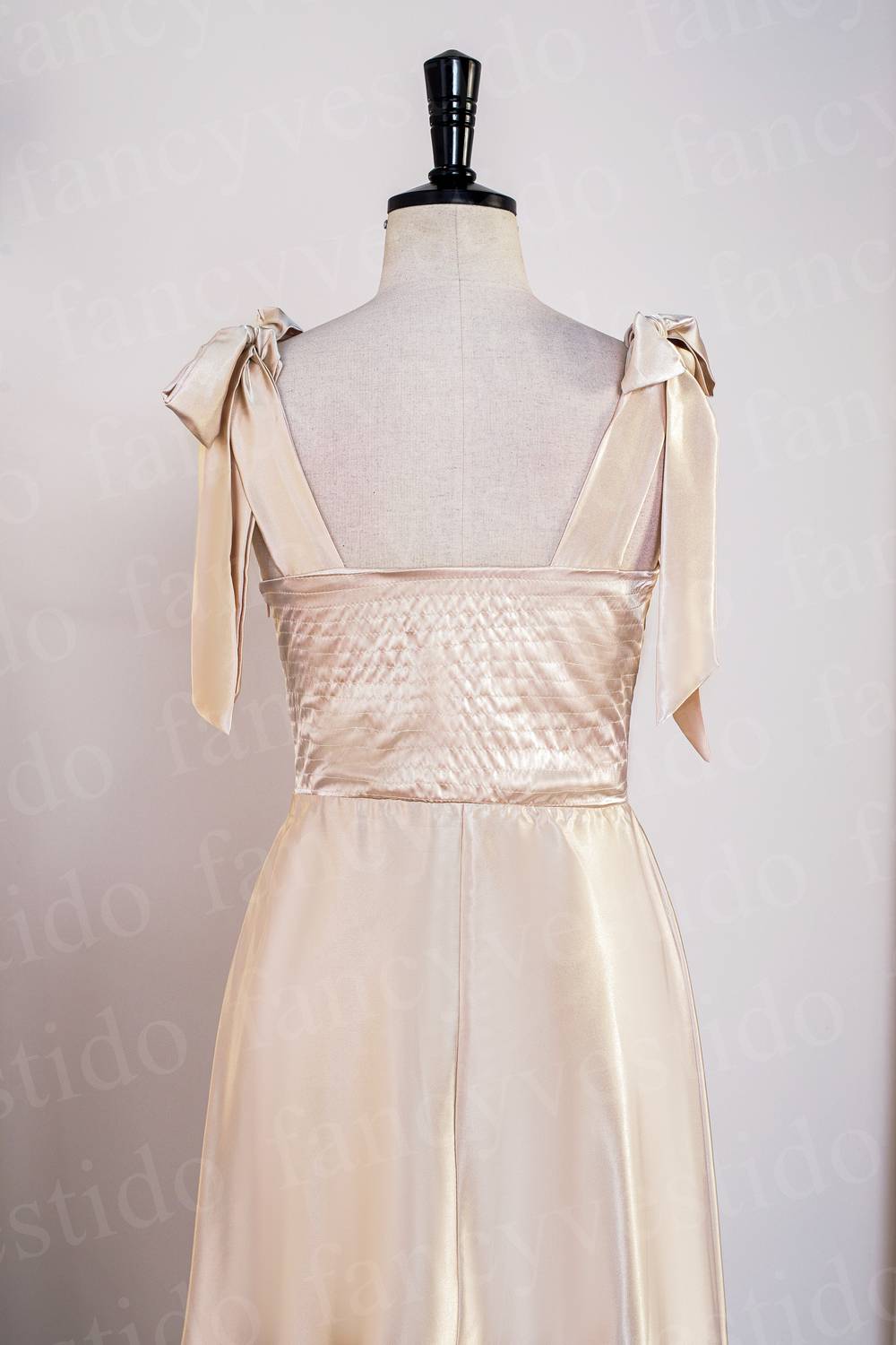 Tie Shoulder Champagne Slit Midi Bridesmaid Dress